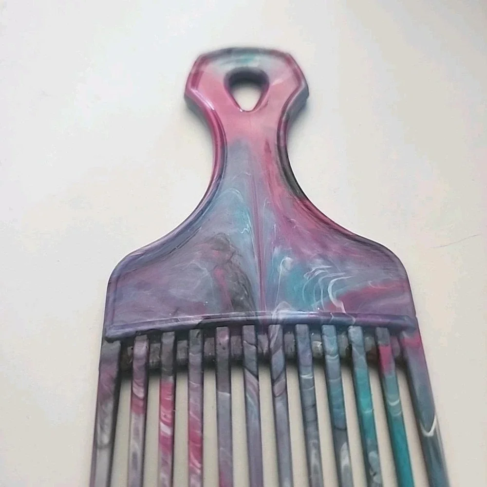 Vintage Hair Lift Pick Comb Marble Plastic Hair Accessory Pink Blue Purple Afro